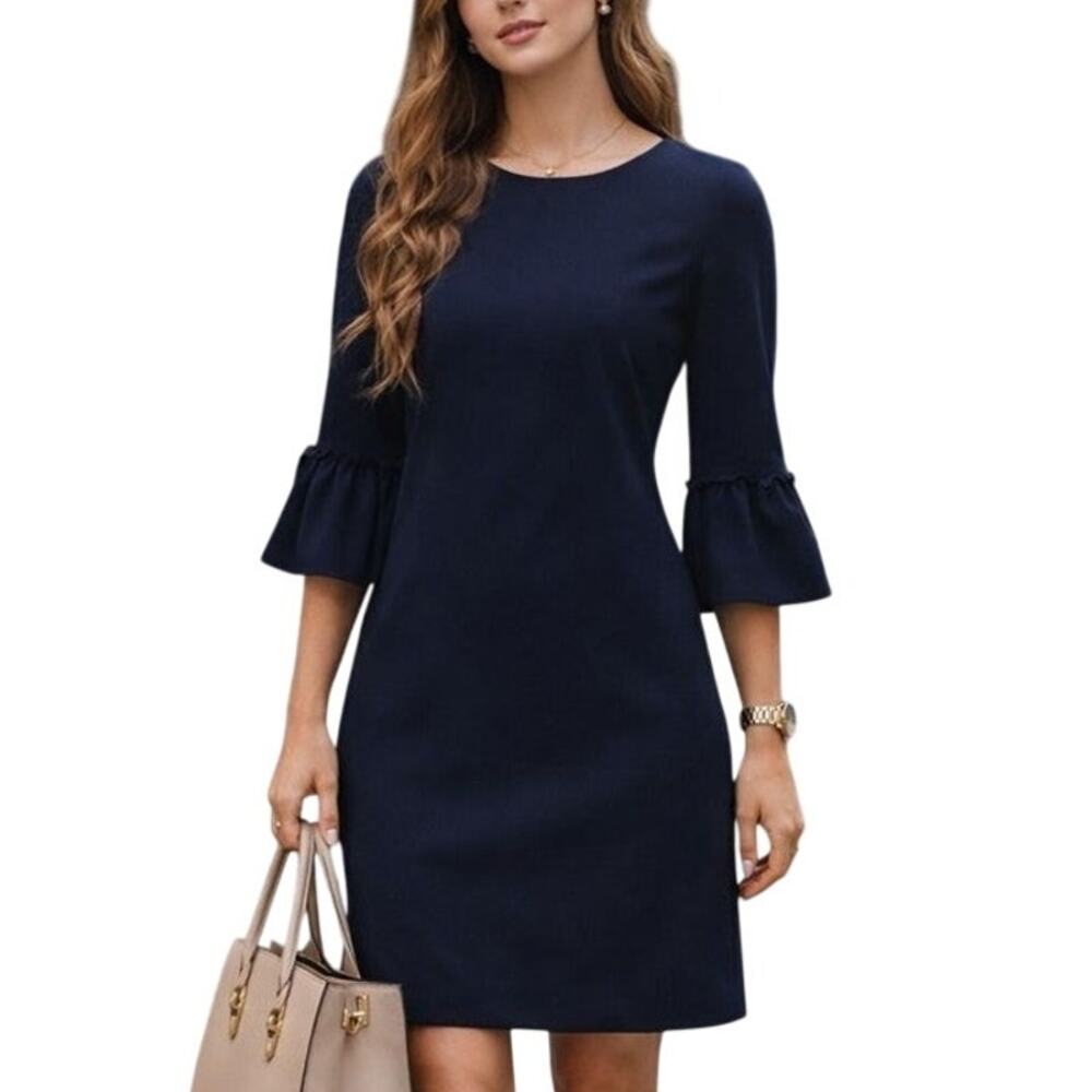 Club Monaco Navy Blue Ruffle-Sleeve Mini Dress